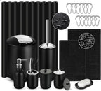 Black Bathroom Accessories Set, 23Pcs Bath Accessory Sets Complete with Bathtub Mat, Shower Curtain Set with Hooks, Soap Dispenser, Toothbrush Holder, Qtip Holder, Trash Can, Toilet Brush