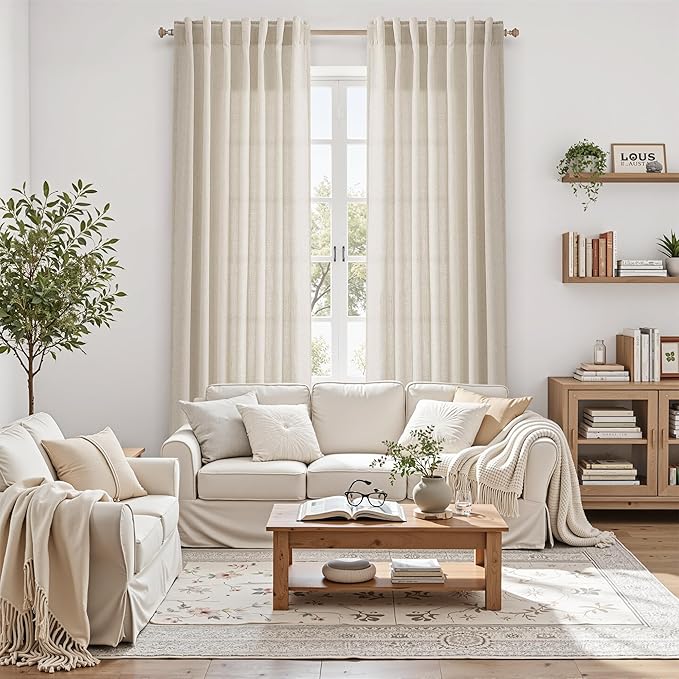 Boho Linen Curtains for Living Room 126 Inches Long Light Filtering Semi Sheer - Image 8