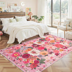 Pink Floral Girls Room Rug 5x7, Non-Slip Washable Rugs - Image 3