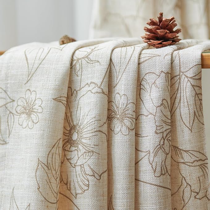 jinchan Linen Floral Curtains for Living Room 84 Inch Length Taupe Flower - Image 5