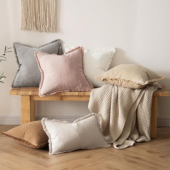 MIULEE Valentines Decorative Throw Pillow Covers Neutral Linen Fringe Throw - Image 7