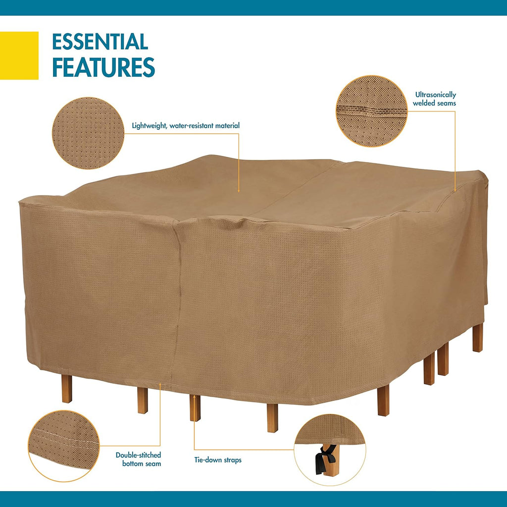 DUCKCOVERS Essential Water-Resistant 76 Inch Square Table & Chair Set Cover, Outdoor Table Cover