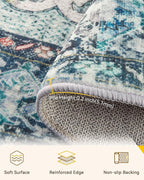 Area Rugs 6ft Washable Non-Slip, Floral Vintage Distress Print Pattern - Image 4
