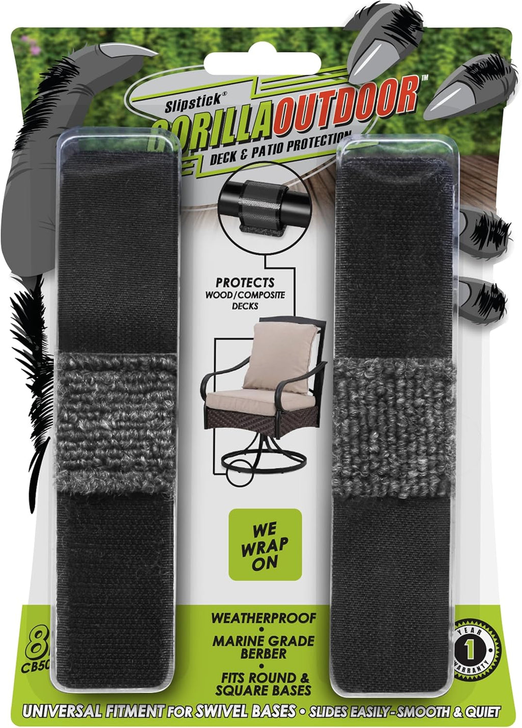 GorillaMarineGradeBerber Slipstick GorillaOutdoor Sled Base Chair Floor Protectors/Wrap Around Berber for Furniture with Tubular Legs and Bases (8 Pack) Wrap on Furniture Pads for Outdoor & Indoor Use