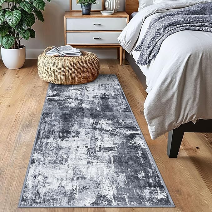 KOZYFLY Modern Abstract Runner Rug 2x6 Washable Grey/Black/Black Runners - Image 8