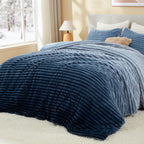 BEDELITE Fleece Queen Comforter Set, Fluffy Bed Set, Blue Ombre