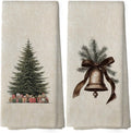 XPH Vintage Christmas Bell Tree Kitchen Dish Towels Set of 2, Christmas Kitchen Gifts, Rustic Farmhouse Winter Xmas Seasonal Hand Towels Tea Towel Decorations, 16x24inch