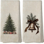 XPH Vintage Christmas Bell Tree Kitchen Dish Towels Set of 2, Christmas Kitchen Gifts, Rustic Farmhouse Winter Xmas Seasonal Hand Towels Tea Towel Decorations, 16x24inch