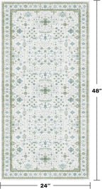 Cream Green and Blue 2x4 Boho Bathroom Rug - Image 2