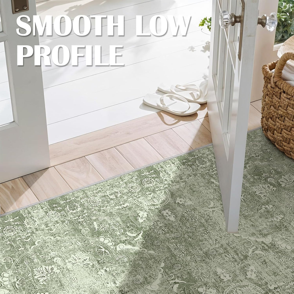 3x6 Washable Runner Rug: Vintage Medallion Kitchen Soft Rugs SageGreen