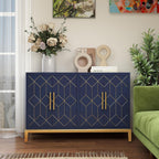 47.8" Storage Accent Cabinet with 4 Doors, Modern Sideboard Buffet Cabinet with Gold Lines, Wood Decorative Credenza with Storage for Living Room, Kitchen, Dining Room, Entryway, Blue