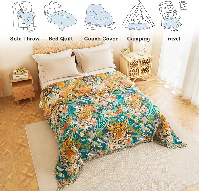 MSGKV Throw Blanket for Couch Cotton Leopard Animals Blanket 50"x60" Sofa Chair - Image 5