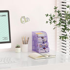 EasyPAG Mesh Desk Organizer with 3 Drawer Office Desktop Organizers and Accessories Stationery Caddy for Office, Home, Students, Purple