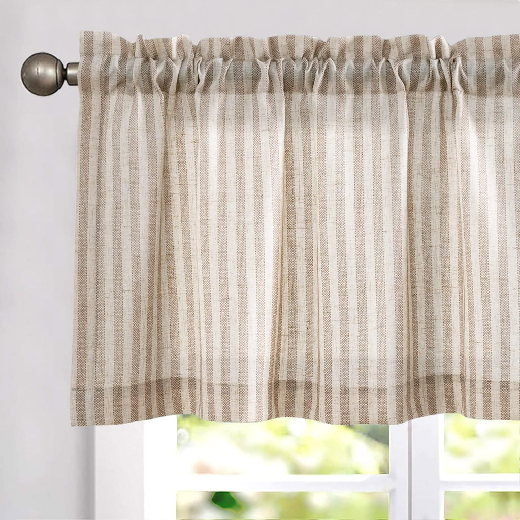 jinchan Linen Boxter Stripe Valances for Window 50 x 16 inch, Tan,1 Panel