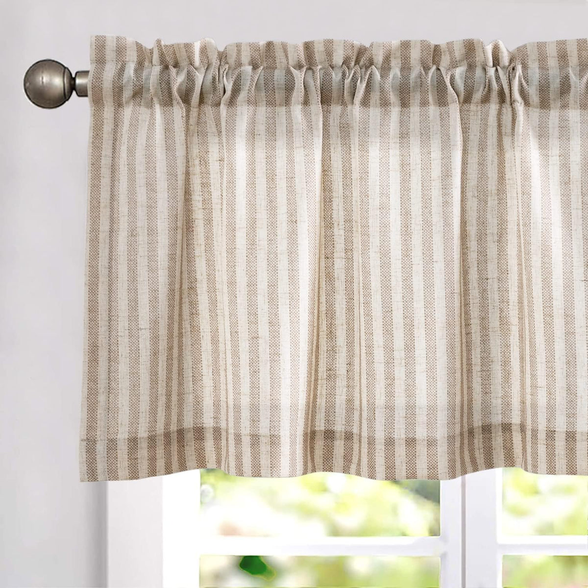 jinchan Linen Boxter Stripe Valances for Window 50 x 16 inch, Tan,1 Panel