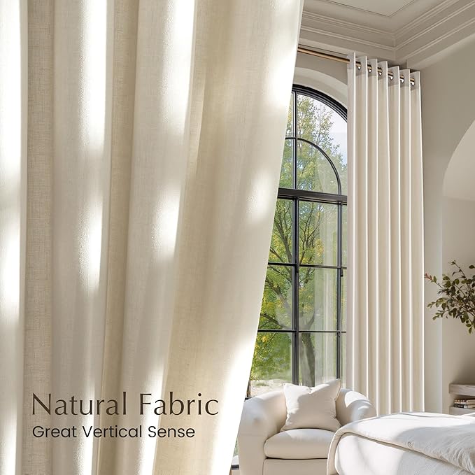 NICETOWN Bone White Linen Sheer Bedroom Curtains, Grommet Thick Flax Semi Sheer - Image 5