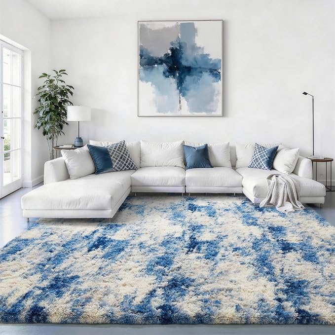 Ophanie Blue White and Grey Area Rugs by Ophanie