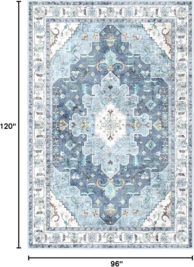 SERISSA Boho 8x10 Area Rugs Blue, Washable Vintage Large Living Room Rug - Image 2