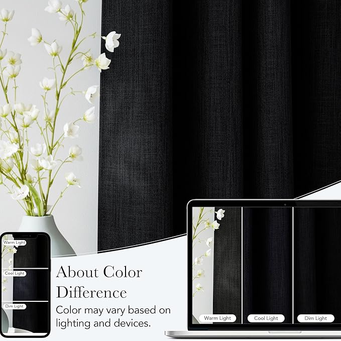 NICETOWN Short Faux Linen Black Blackout Curtains 63 inches Long - Image 5