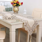 Arzoe Embroidered Lace Table Runner Elegant Vintage Mantel Scarf Dresser Scarves Cabinet Dining Room Table Decoration (Taupe, 16 × 77 Inch)