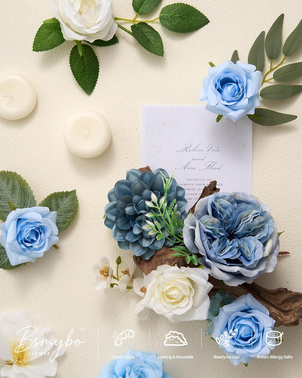 Artificial Flowers Combo Box Blue Fake Rose Flower for Wedding Decorations