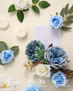 Artificial Flowers Combo Box Blue Fake Rose Flower for Wedding Decorations