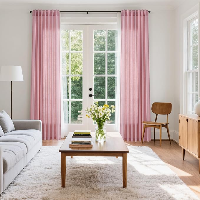 Rose Linen Curtains 84 Inch Long 2 Panel Set - Image 7
