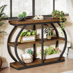 Tribesigns 41.3" Console Table, Industrial 3-Tier Entryway Table with Arched Metal Frame and Storage Shelves for Living Room, Hallway, Rustic Brown