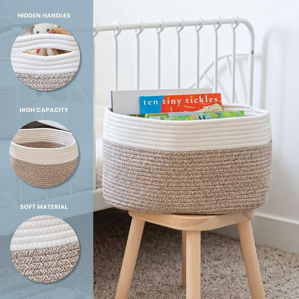 OrganiHaus Cotton Rope Baskets for Shelves, Set of 3, 15x9x10