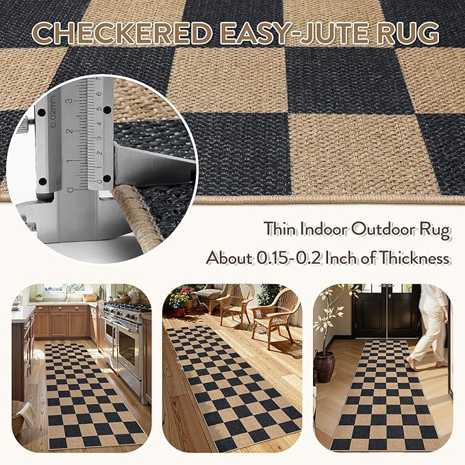 Lahome Colette Checkered Easy Jute Runner Rug, 2x8 Kitchen Rug Non Slip - Image 3