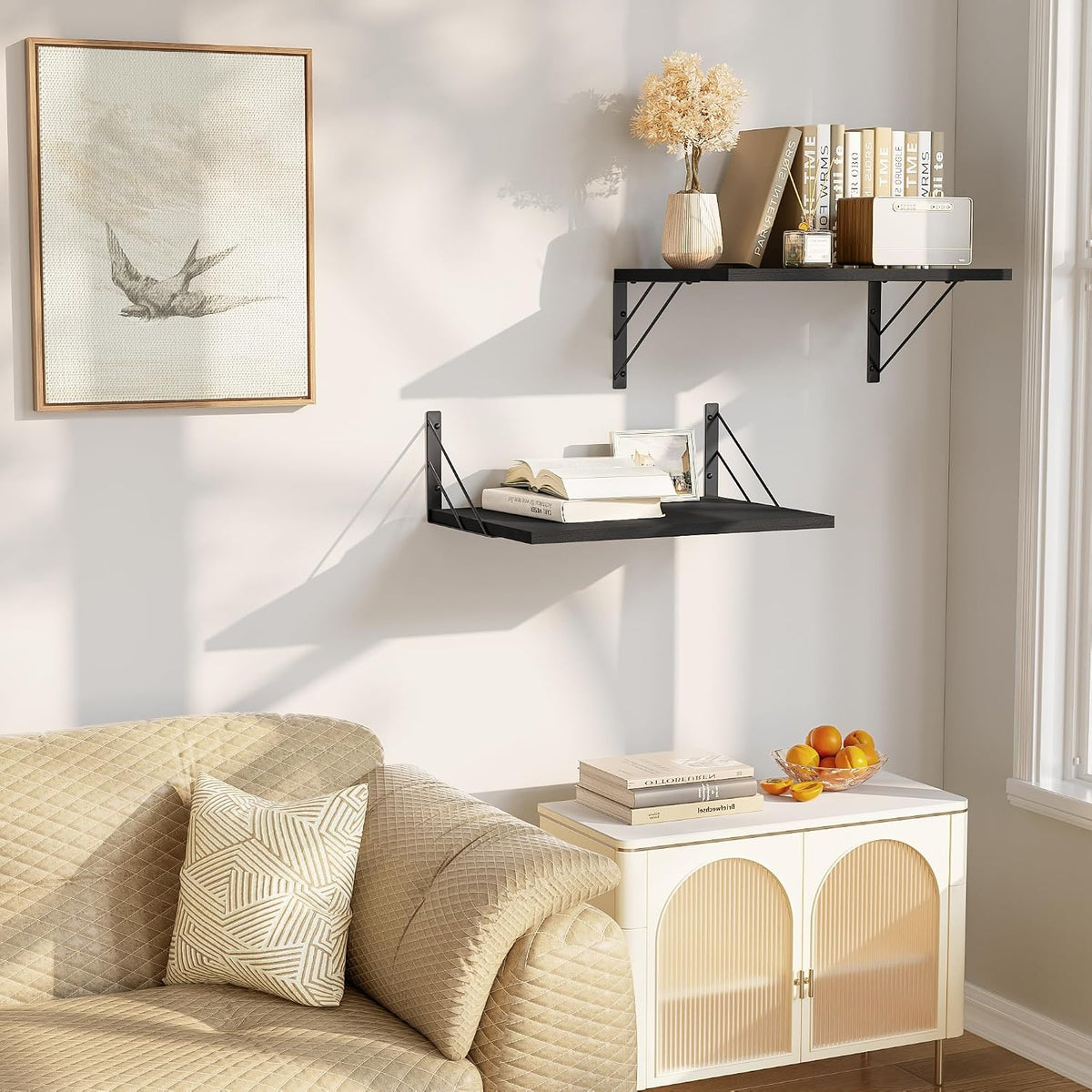 Love-KANKEI Wide Deep Floating Wall Shelves Set of 2,16"x12",Wood,Black