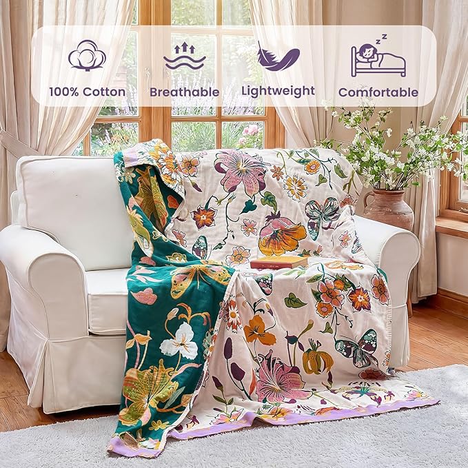 MSGKV Boho Throw Blanket 90"x108" Floral Blanket - Image 2