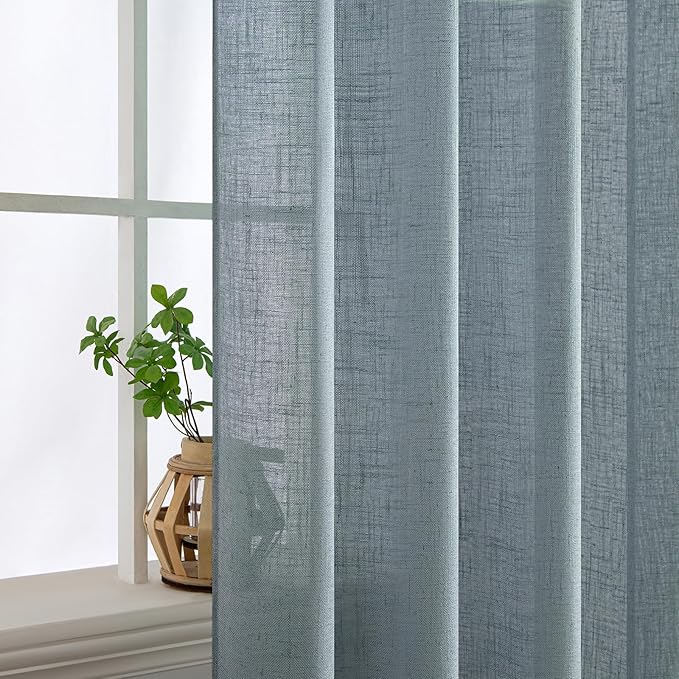 MIULEE Dusty Blue Linen Curtains 84 Inch Length 2 Panels - Image 5