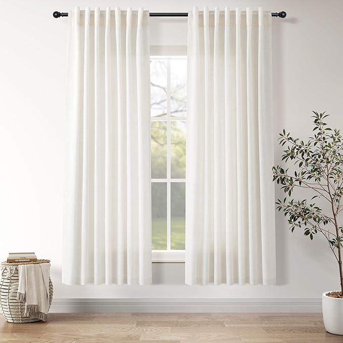 Ivory White Semi Sheer Linen Curtains 72 inch Length by Nanspring