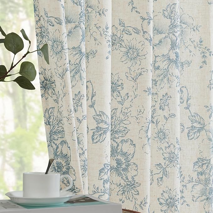 jinchan Linen Floral Curtains 96 Inch Length - Image 2
