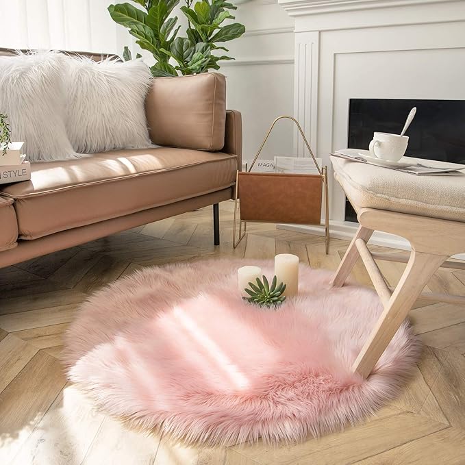 Ashler Faux Fur Rug, Soft 3x3 Ft Round Sheepskin, Fuzzy Machine Washable Carpet - Image 3