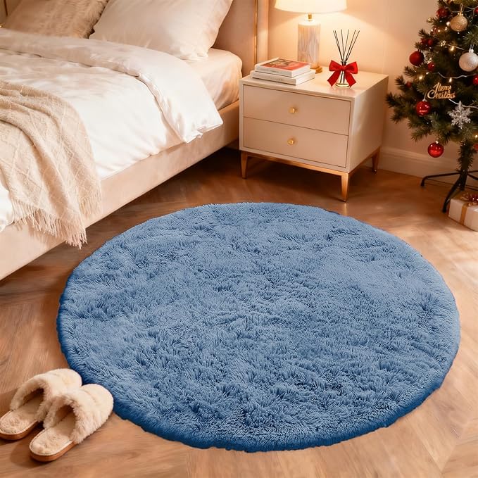 OLANLY Blue Round Rugs for Bedroom - Image 3