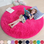 Hot Pink Round Rug 4Ft for Girls Bedroom, Fluffy Circle Area Rugs for Kids Room by Amdrebio