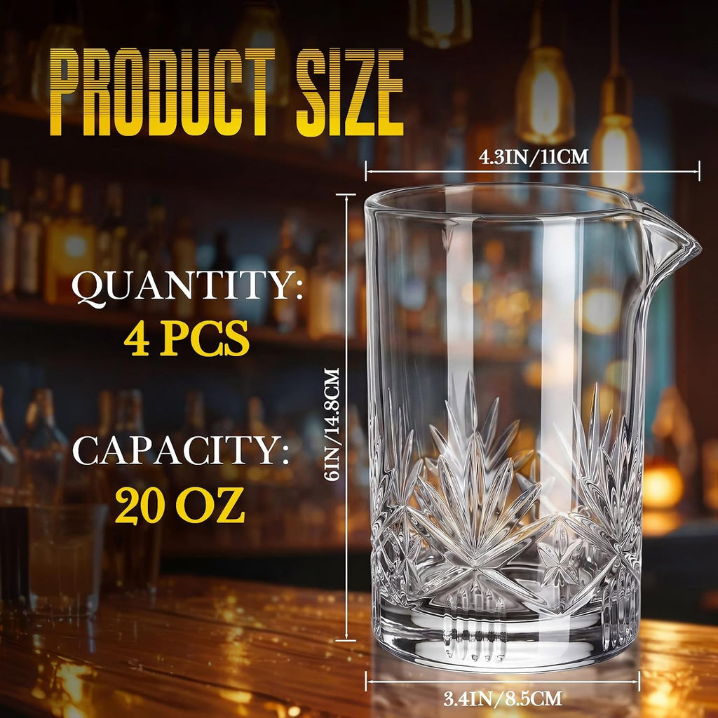 Hushee 4 Pcs Cocktail Mixing Glass 20oz Crystal Stirring Glass, Textured