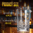 Hushee 4 Pcs Cocktail Mixing Glass 20oz Crystal Stirring Glass, Textured