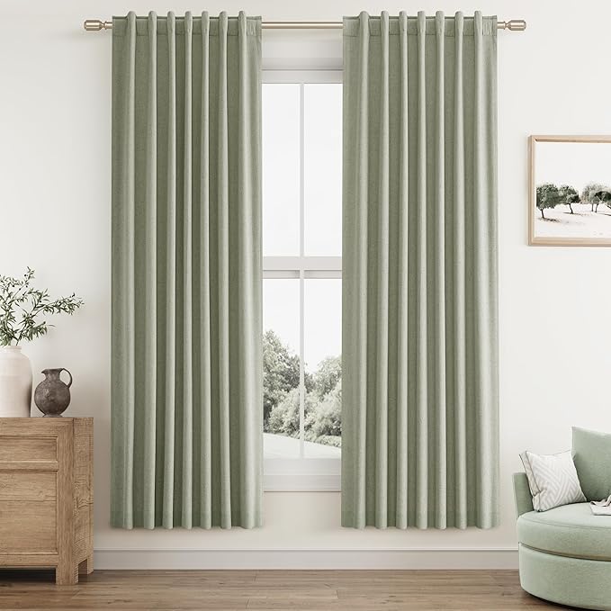 Sage Green 100% Blackout Linen Curtains 72 Inch Length 2 Panels Set - Image 9