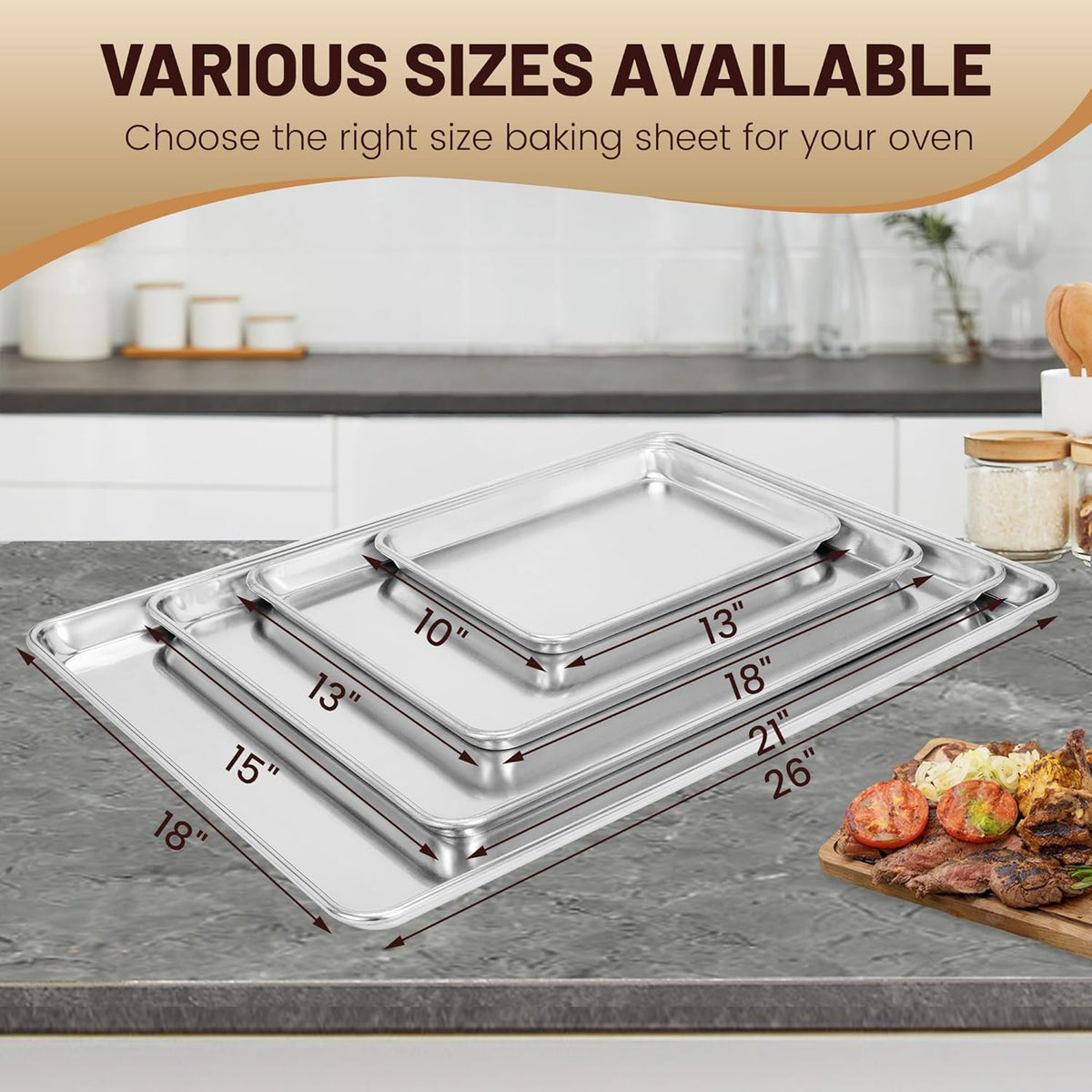 BIEAMA 6 Pack 26" x 18" Full Size Baking Sheet Pan, Aluminum Commercial Pan