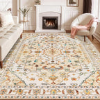 SERISSA Boho Area Rug 8x10 Light Yellow, Washable Large Rugs by SERISSAHomeDecorCollection