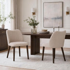 COLAMY Upholstered Dining Chairs Set of 4, Modern Kitchen & Dining Room Chairs with Curved Back, Fabric Padded Seat and Solid Wood Legs, Side Chairs for Restaurant, Cafe & Home, Beige