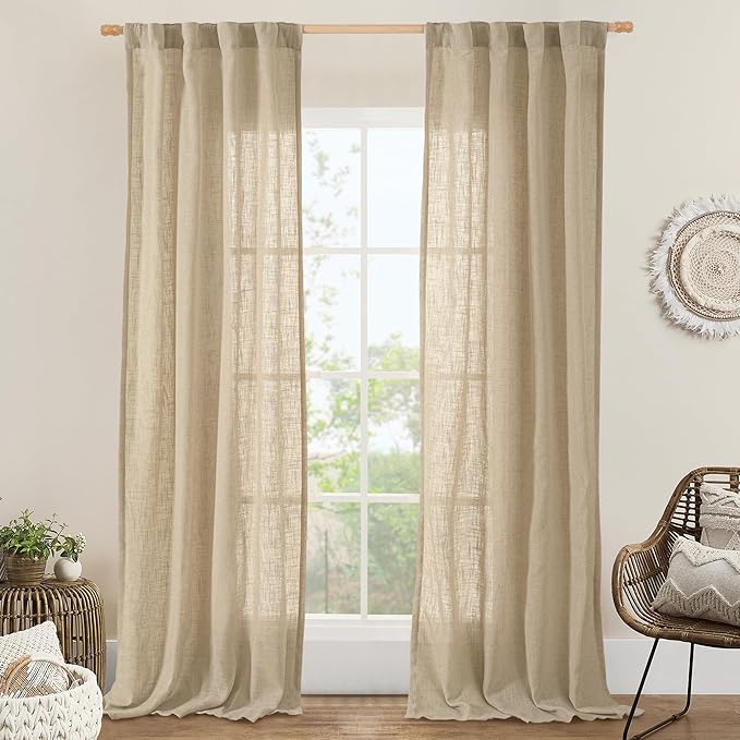 LAMIT Brown Linen Curtains 84 inch Length 2 Panels, Light Filtering Semi Sheer by LAMIT