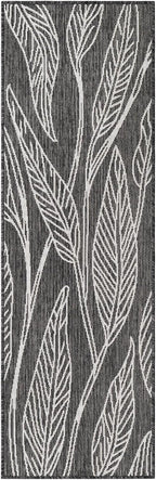 Unique Loom Outdoor Botanical Collection Area Rug - Leaf (2' x 6' 1" Runner, Ivory Charcoal)