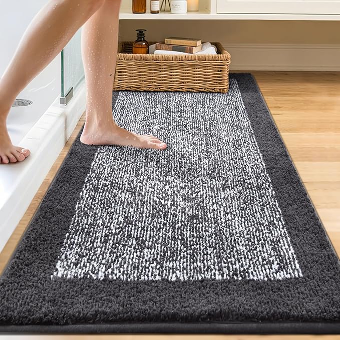 60x24 Long Bathroom Rugs Washable Non Slip, Dark Grey Bath Mat - Image 2
