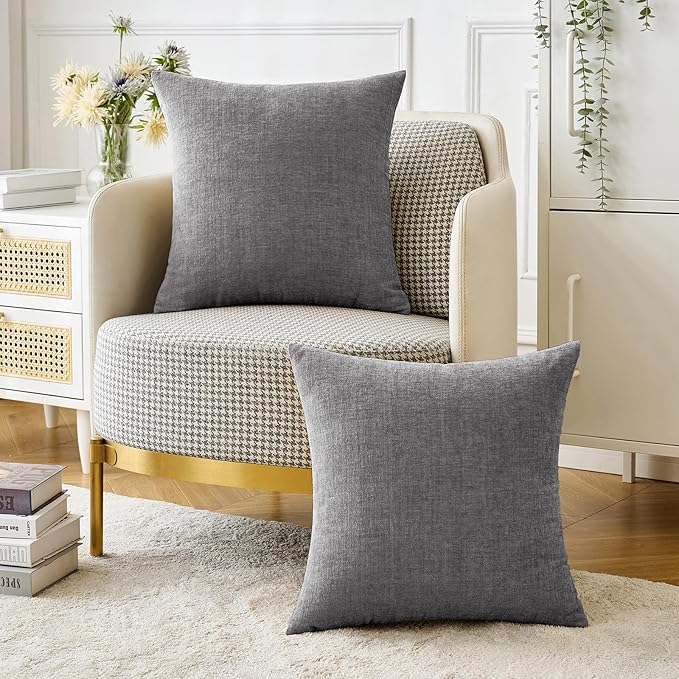 MIULEE Pack of 2 Couch Throw Pillow Covers 18x18 Inch Soft Dark Gray Chenille - Image 5