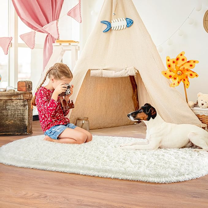 Pionblank Fluffy Oval Rug for Bedroom 2.6x5.3, Shag Throw Rugs for Bedside - Image 2