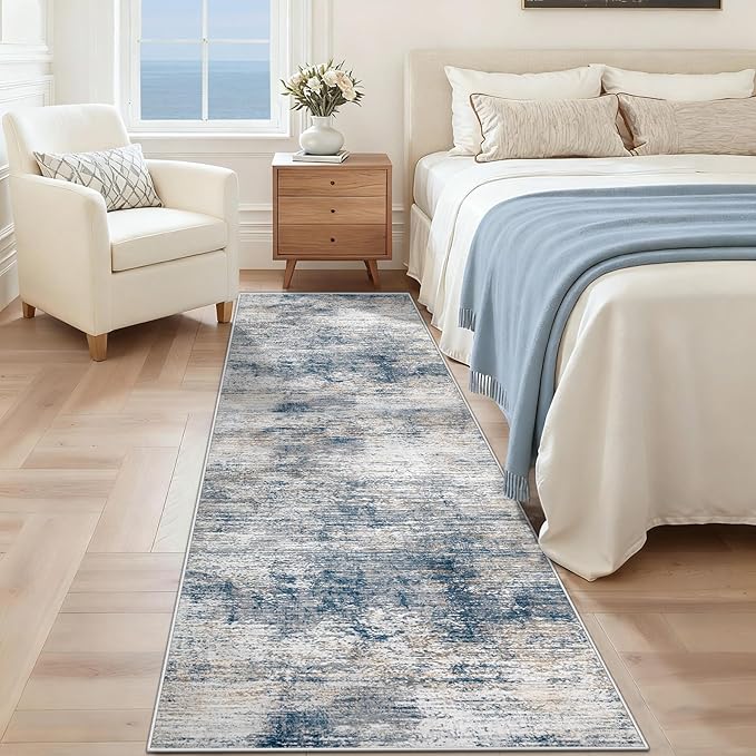 2x7 Runner Rug for Hallway, Washable Modern Abstract Runner Rugs Neutral Soft - Image 2
